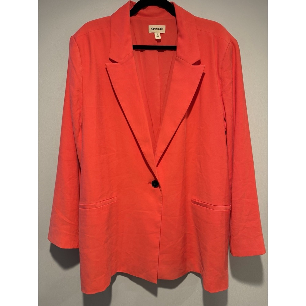 Open Edit Women's Blazer Size Extra Large Coral One Button Relaxed Fit Pockets